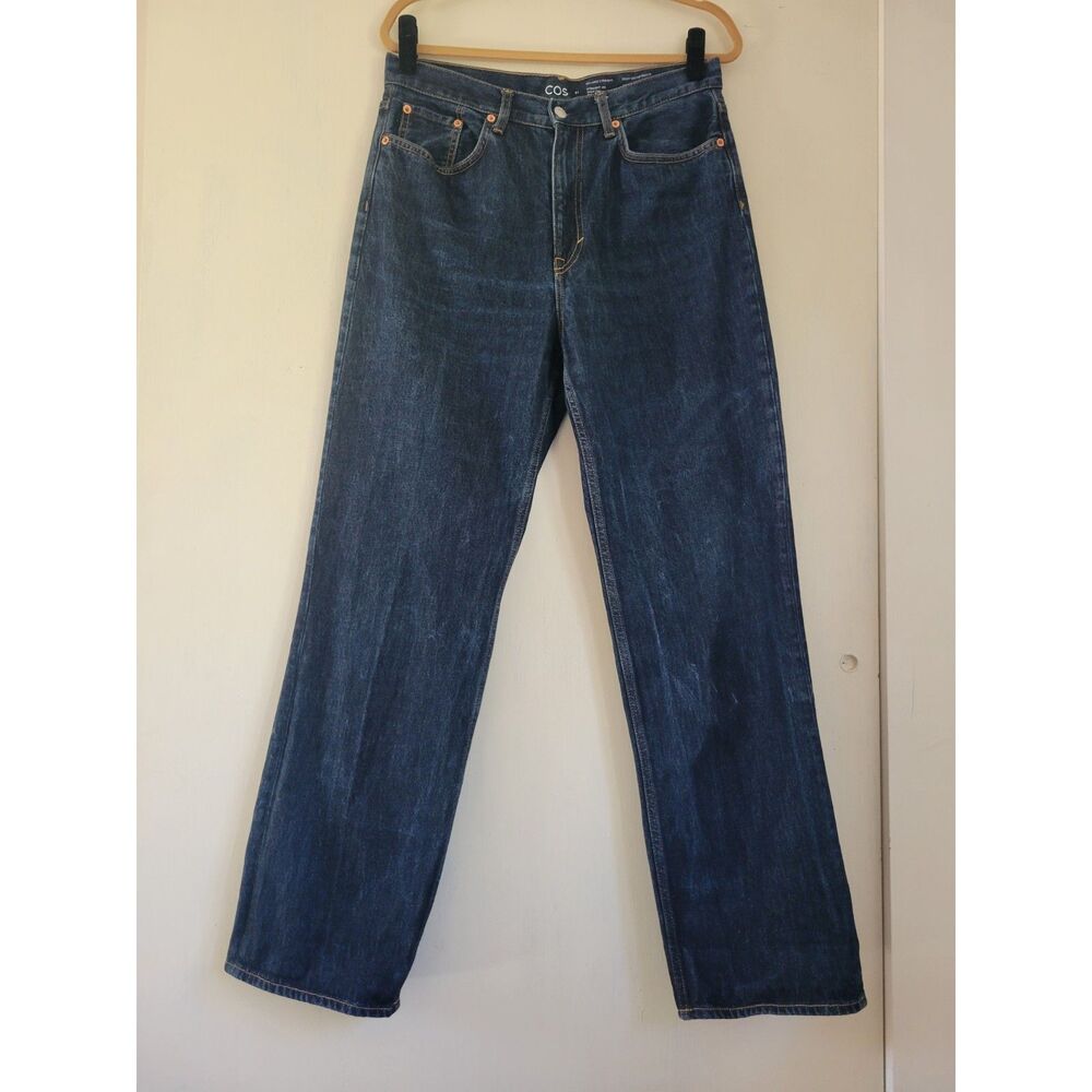 COS Minimalist High Rise Relaxed Straight Leg Dark Wash Jeans Sz 31